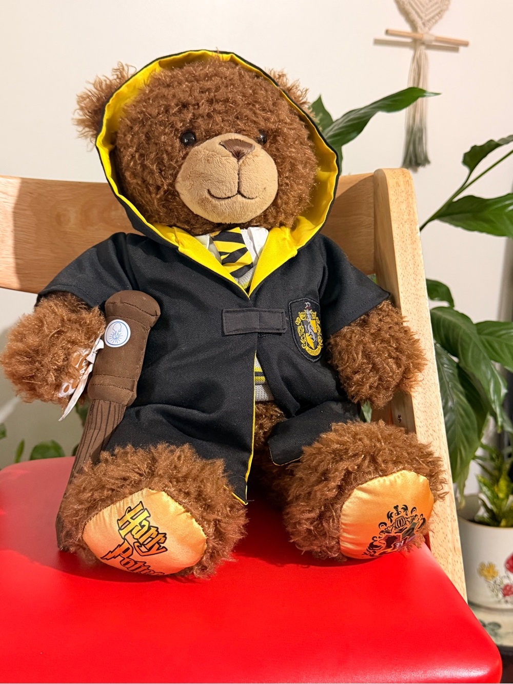 Build-A-Bear Brown Plush Bear in Black & Yellow Hufflepuff Robe